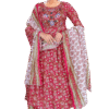 Floral Printed Red Heavy Rayon Embroidered Kurti pant with Dupatta