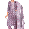 Embroidered Kurti Purple Floral Rayon Nayra Style Set with Dupatta