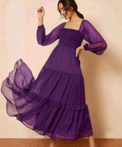Purple Georgette Dobby Midi Dress