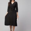 Women's Solid Black American Crepe Midi Dress