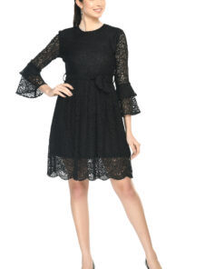 Women's Black Lace Fit & Flare Dress – Free Size