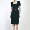 Bottle Green Bodycon Cotton Spandex Dress with Elegant Belt