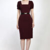 Wine Bodycon Cotton Spandex Dress with Elegant Belt
