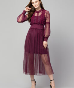 Wine Lace Net Dress – A Touch of Romance, A Dash of Drama
