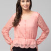 Peach Bishop Sleeve Peplum Lace Top