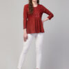 Maroon Rayon Embroidered Top